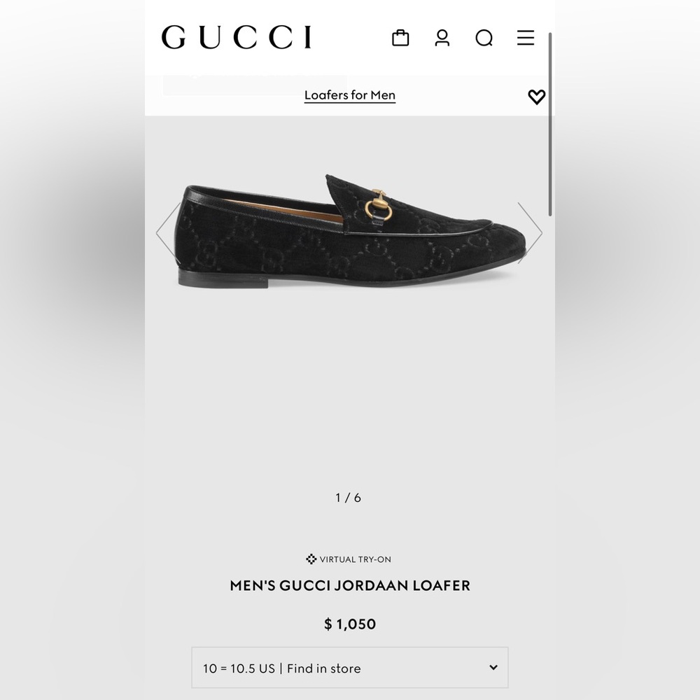 MEN'S GUCCI JORDAAN VELVET LOAFER
Cleaned and sprayed with velvet protector